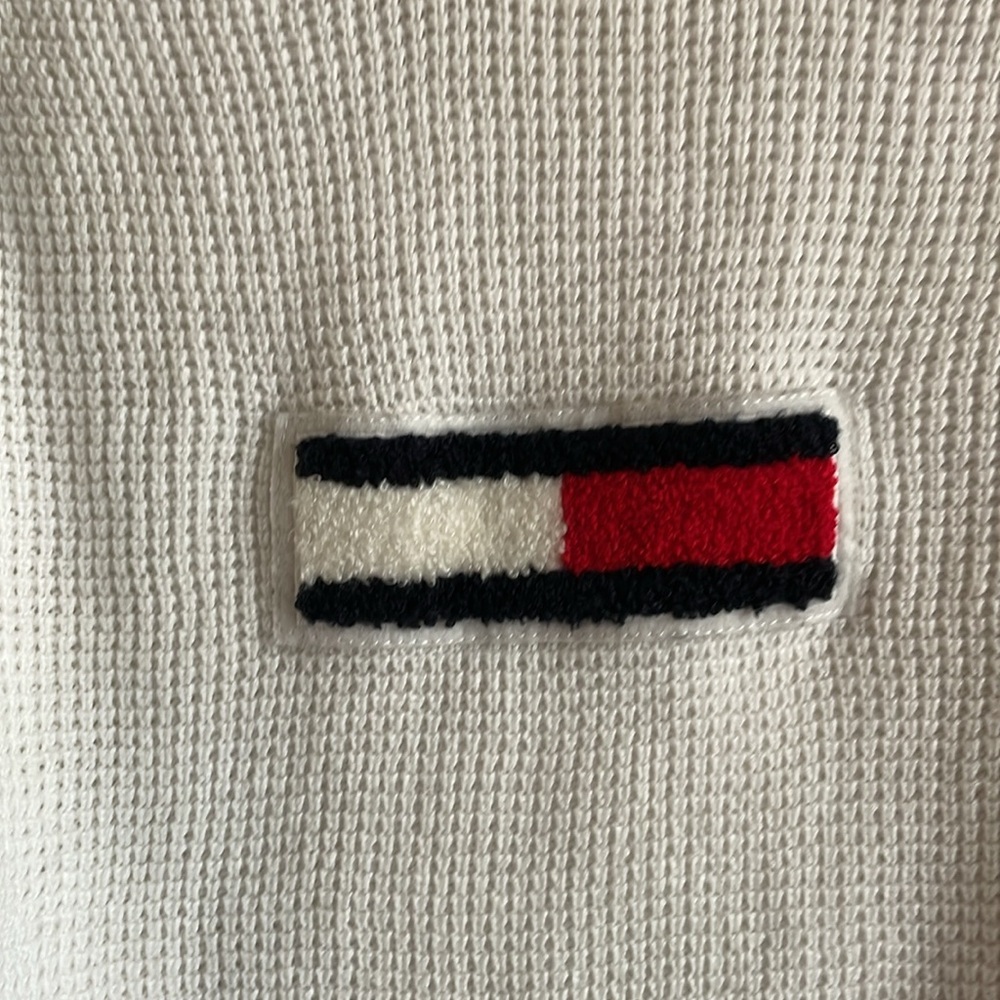 Tommy Flag Patch Sweater White Lightweight Women’s Medium USA Americana Classic - Picture 6 of 9
